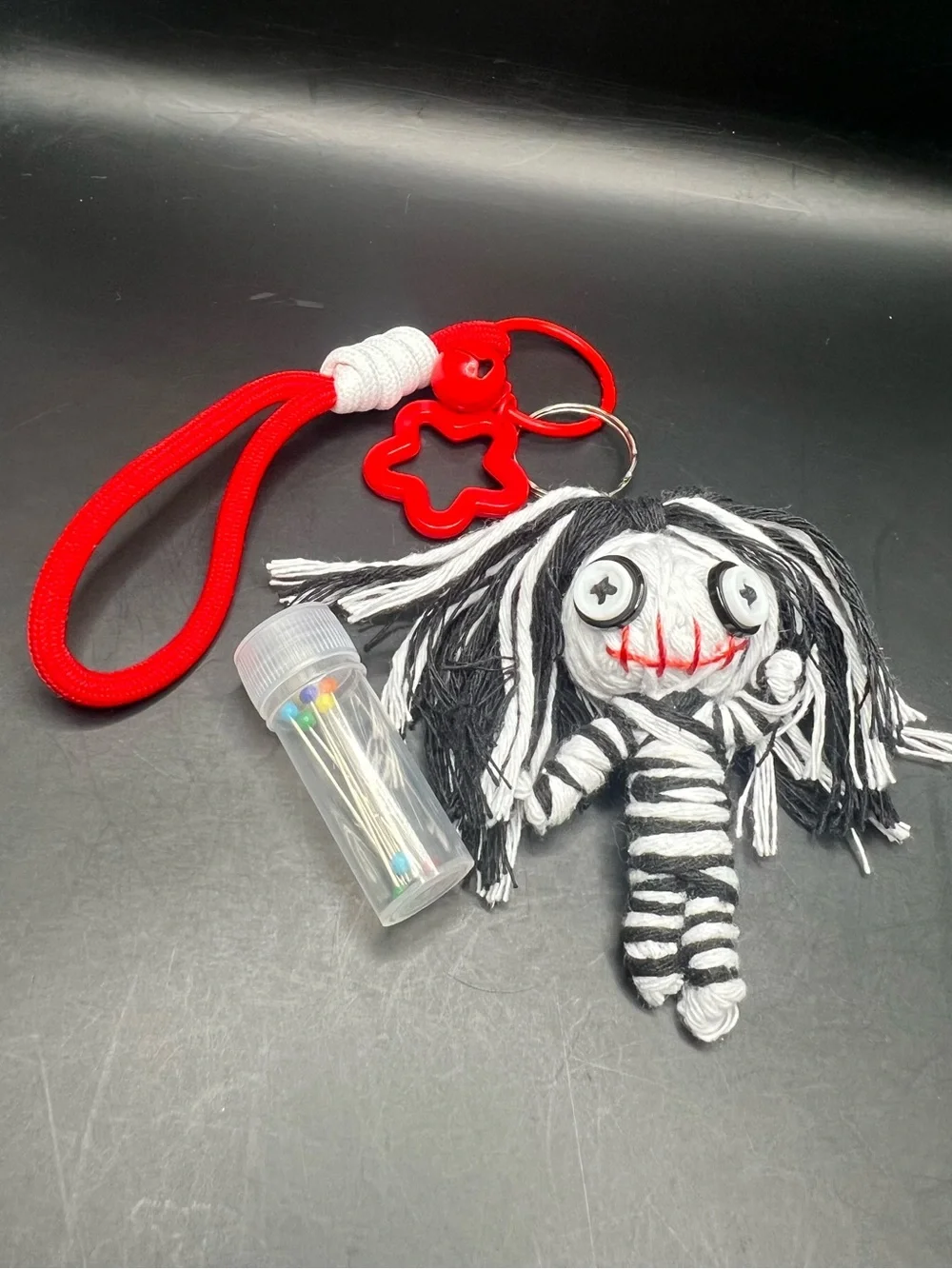 Handmade Voodoo Doll 3D Keychain Striped Gothic Star Bell Charm #5